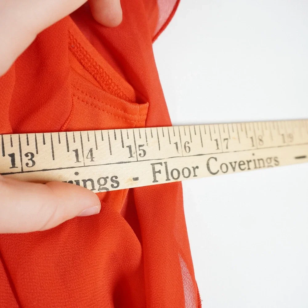 VTG Sweet Storm‎ Maxi Dress L Orange Colorblock V-Neck Flutter Sleeve Mod Flowy